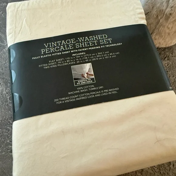 Threshold Vintage-Washed Percale Sheet Set in Cream - Picture 2 of 3